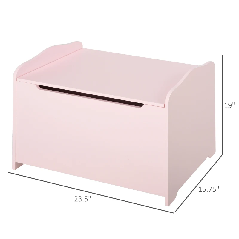 Qaba Kids Toy Chest Wooden Toy Storage Organizer Chest Box with Magnetic Hinge, Large Storage Space, & Groove Handle, Pink