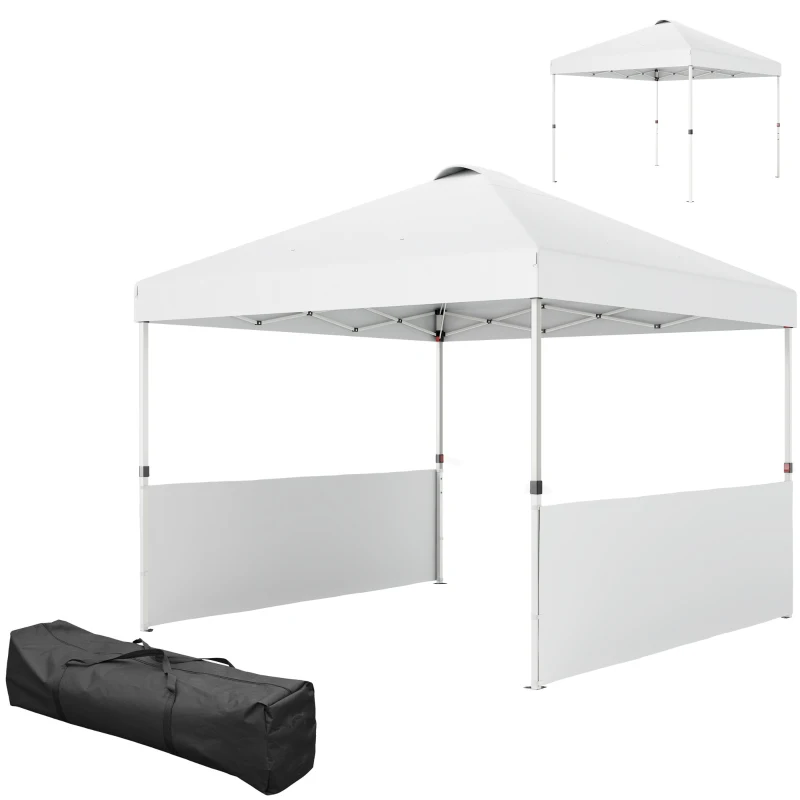 Outsunny 10' x 10' Pop Up Canopy Tent with 2 Half Sidewalls, UV50+ Height Adjustable Instant Sun Shelter, White