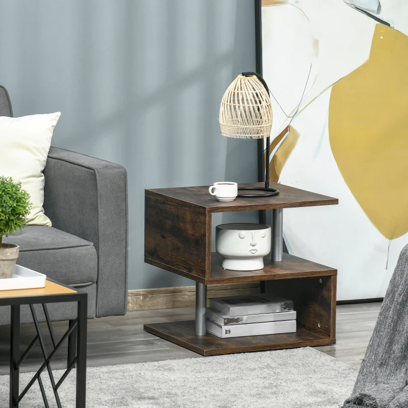 HOMCOM 3 Tier S-Shaped Side Table, Industrial End Table, Small Coffee Table with Open Storage Shelf for Living Room