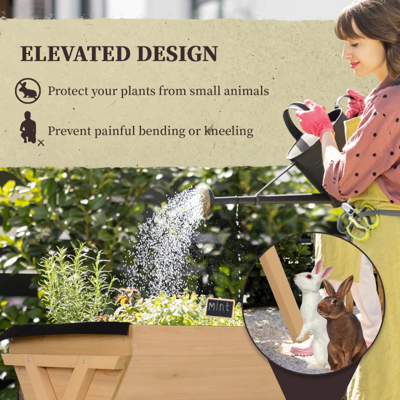 Outsunny 39'' x 28'' Raised Garden Bed with Legs, Elevated Wooden Planter Box with Bed Liner for Vegetables, Flowers Herbs, Backyard Patio Balcony Use