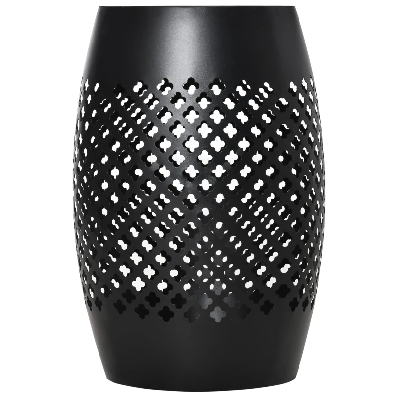 Outsunny 12.5" Steel Outdoor Side Table, Round Hollow Drum Patio End Table, Accent Table for Indoor and Outdoor, Black