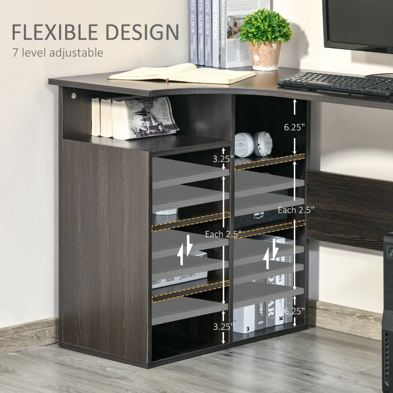 HOMCOM 47.25" L-Shaped Computer Desk, Writing Desk, Corner Desk with Storage Shelves for Home Office, Study, Black