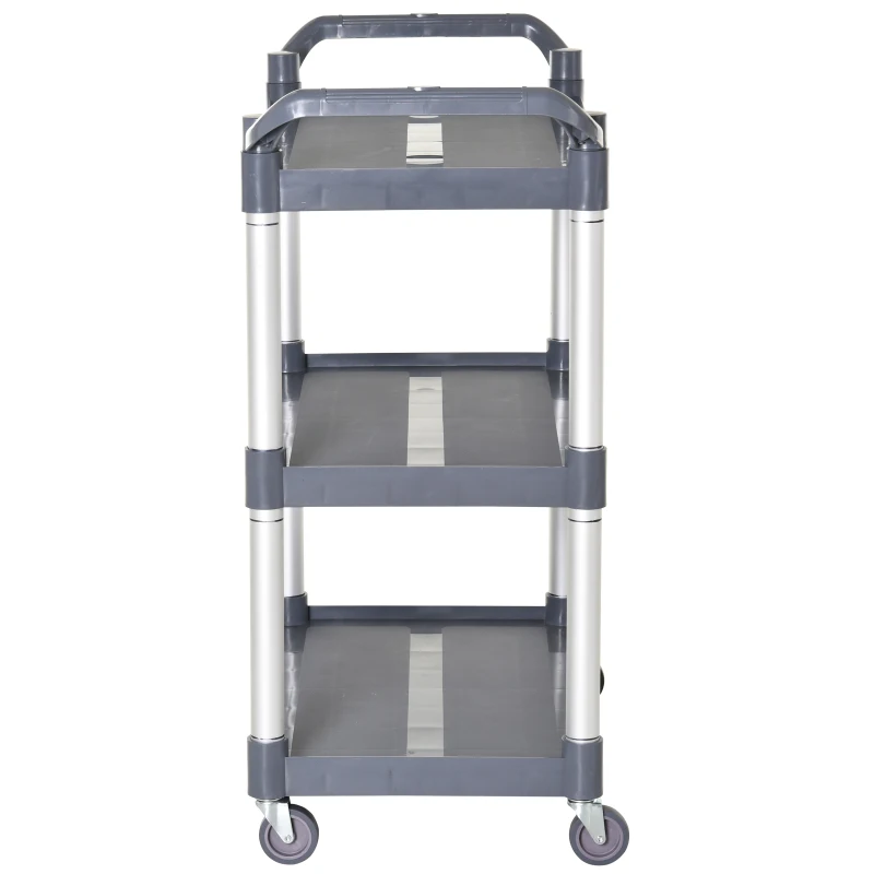 HOMCOM 3-Tier Utility Cart Large Rolling Storage Trolley with 3 Shelves Metal Clean Service Cart, Restaurant, Hotel, Livingroom, Silver and Grey