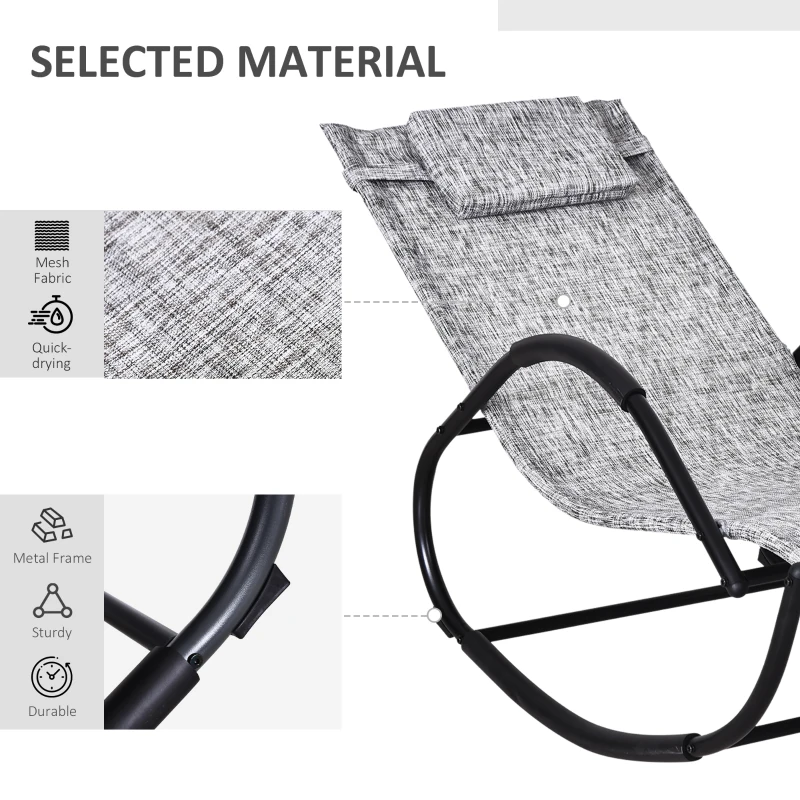 Outsunny Outdoor Rocking Chair, Chaise Lounge Pool Chair for Sun Tanning, Sunbathing Rocker, Armrests & Pillow for Patio, Lawn, Beach, Large, Gray