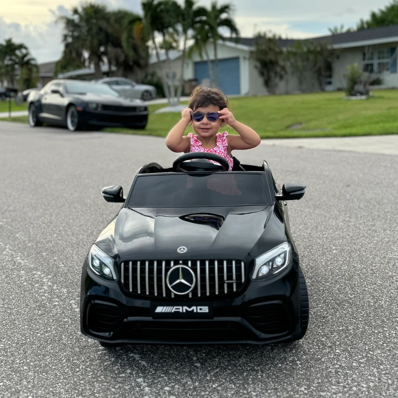 Aosom 12V Toddler Ride On Car with Remote Control, Mercedes Benz AMG GLC63S Coupe, Electric Car with 2 Speed, MP3 Player, Light, Horn, Songs, Suspension, Black(m-9)