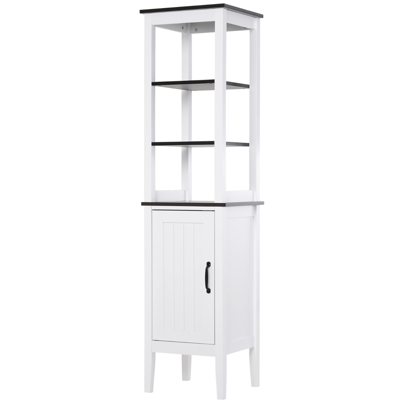 kleankin Tall Bathroom Cabinet Cupboard Storage Unit White Freestanding Shower Shelves