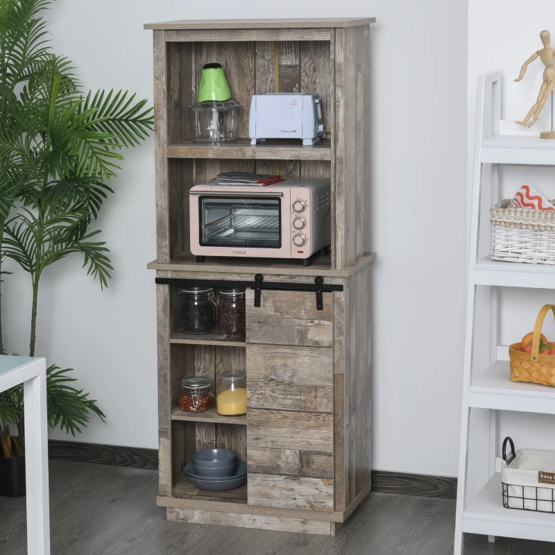 HOMCOM 65" Freestanding Rustic Kitchen Pantry, Buffet with Hutch Storage Cabinet with Barn Door Design, Adjustable Shelf, Vintage Wood