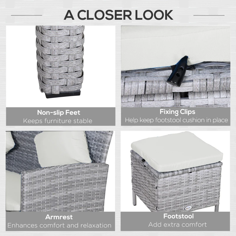 Outsunny 5 Pieces Wicker Patio Conversation Dining Furniture Set with Cushions, Table and Ottomans, Beige