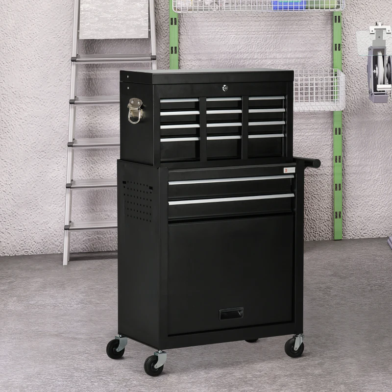 DURHAND 6-Drawer Tool Chest Set with 4 Wheels, Lockable Rolling Tool Box and Storage Cabinet for Garage Factory Workshop, Black