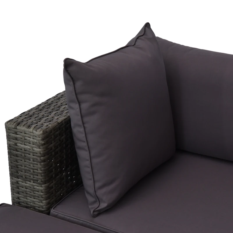 Outsunny 5-Piece Outdoor Sectional Furniture, Patio Sofa Set, PE Wicker Couch, Cushions, Pillows, Ottoman, Table, Charcoal