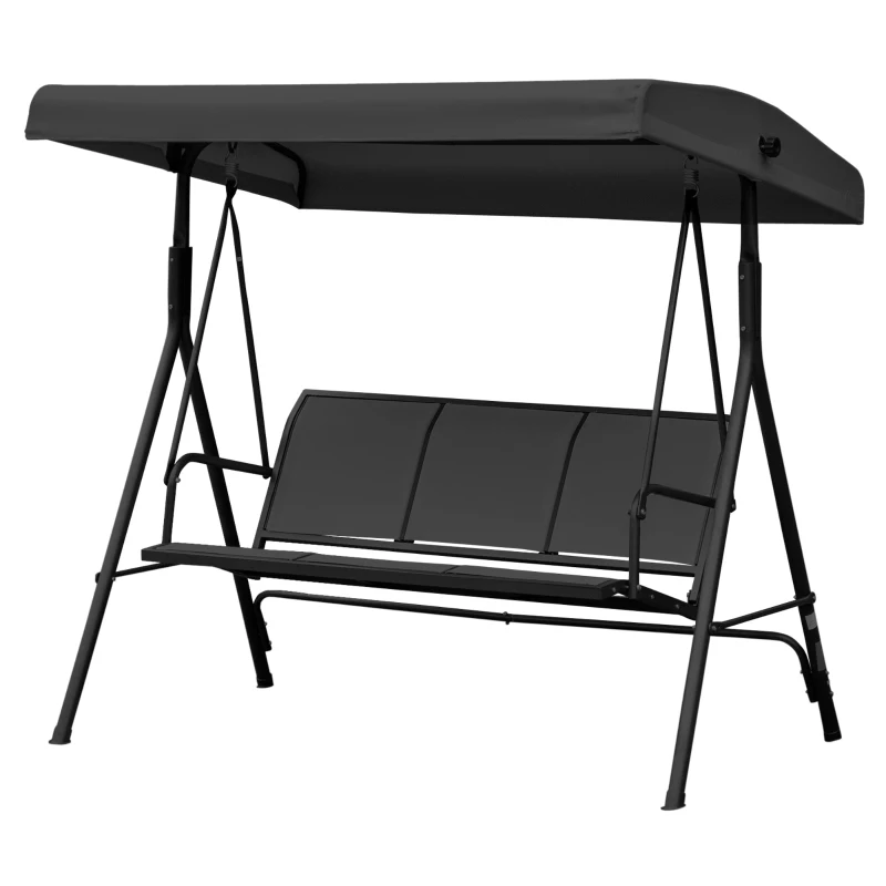 Outsunny 3-Seater Swing Chair Covered Garden Hammock A-Frame Outdoor Porch Glider Sling Seat with Adjustable Canopy Cover, Black