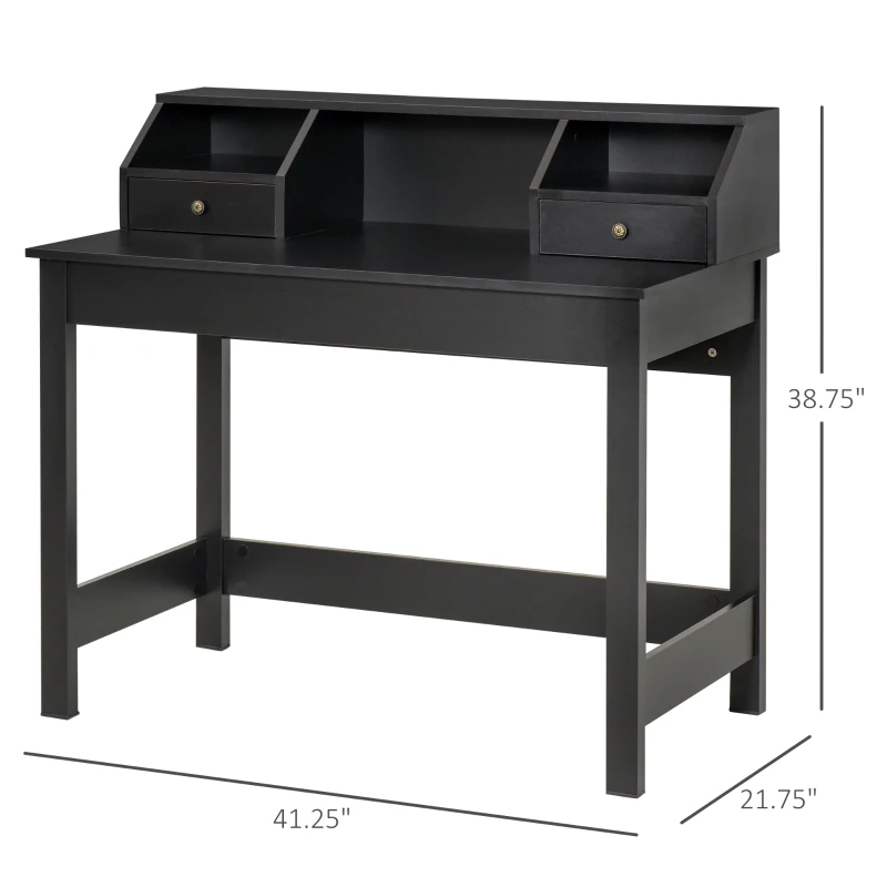 HOMCOM Rectangle Computer Desk with Display Shelves Drawers Home Office Table Workstation Black Wood Grain