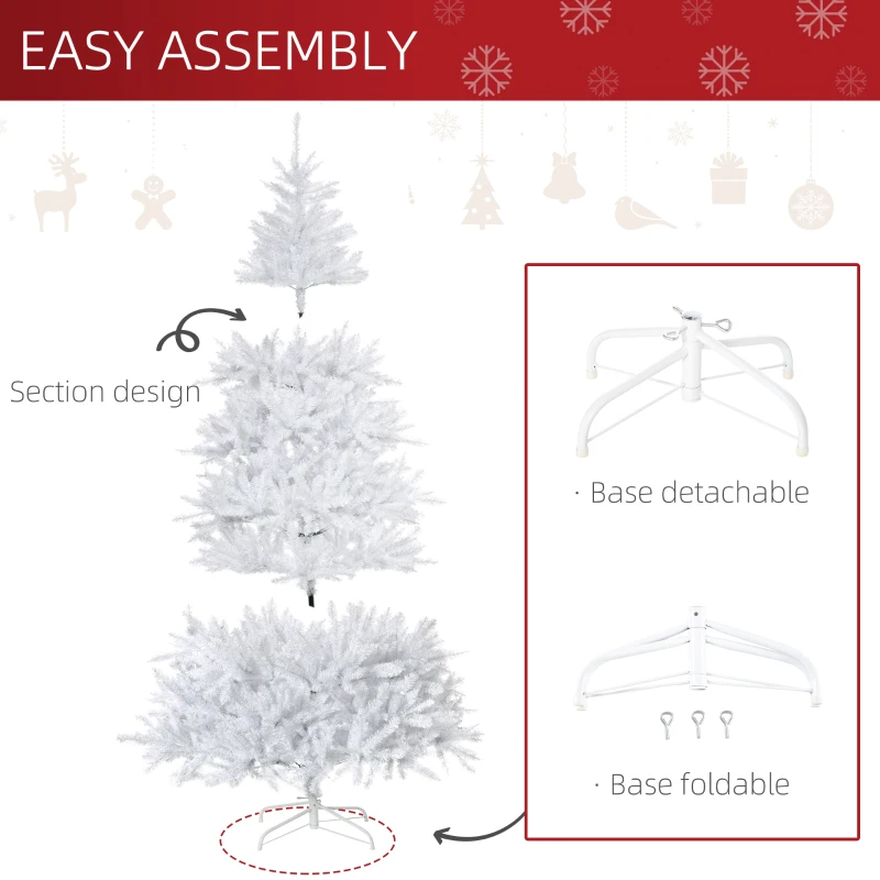 HOMCOM 7FT Artificial Christmas Tree Holiday Xmas Tree with Foldable Feet Home Indoor Holiday Decoration White