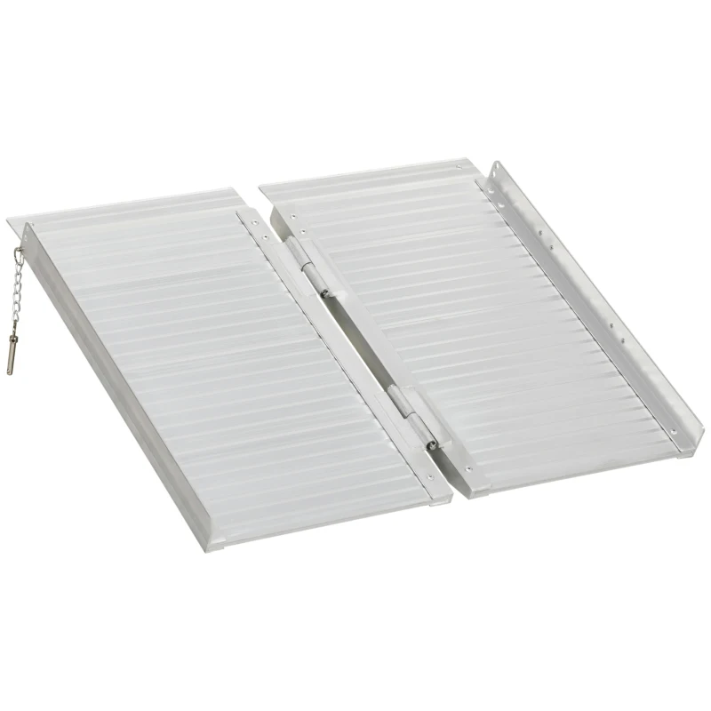 HOMCOM Textured Aluminum Folding Wheelchair Ramp, Portable Threshold Ramp 2', for Scooter Steps Home Stairs Doorways