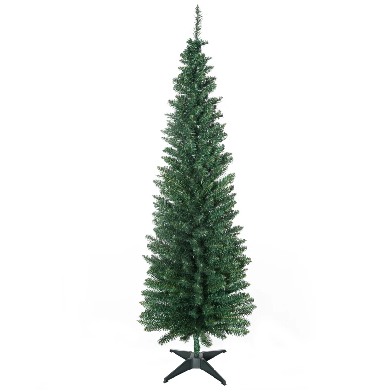 HOMCOM 6' Artificial Pencil Christmas Tree, Slim Xmas Tree with 390 Realistic Branch Tips and Plastic Stand, Green