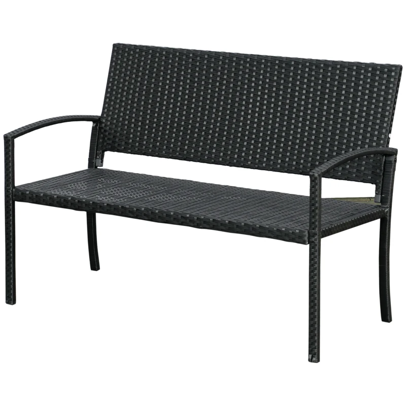 Outsunny Rattan Wicker Loveseat Garden Bench Hand Woven Portable Backyard Black
