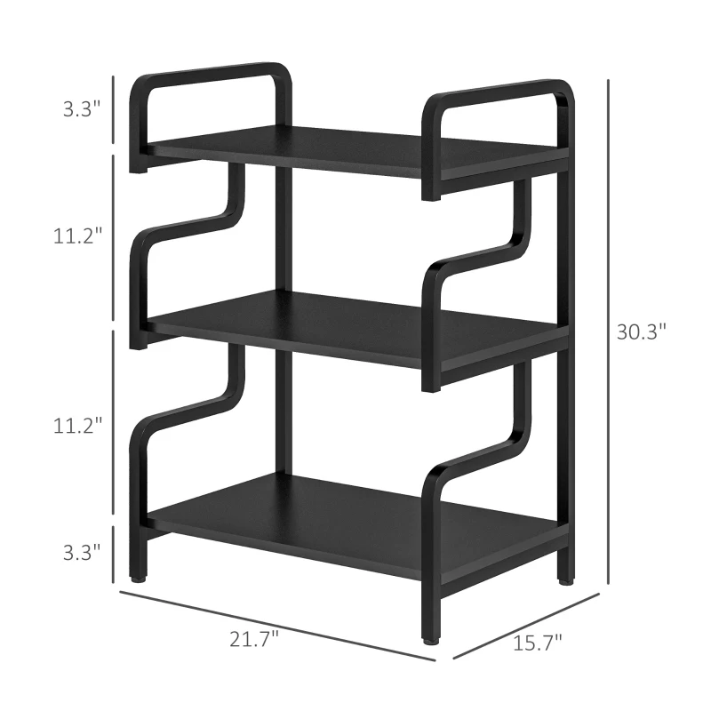 HOMCOM Free Standing Metal Storage Shelf, 3-Tier Small Shelving Unit, Printer Stand for Home Office, Living Room, Black