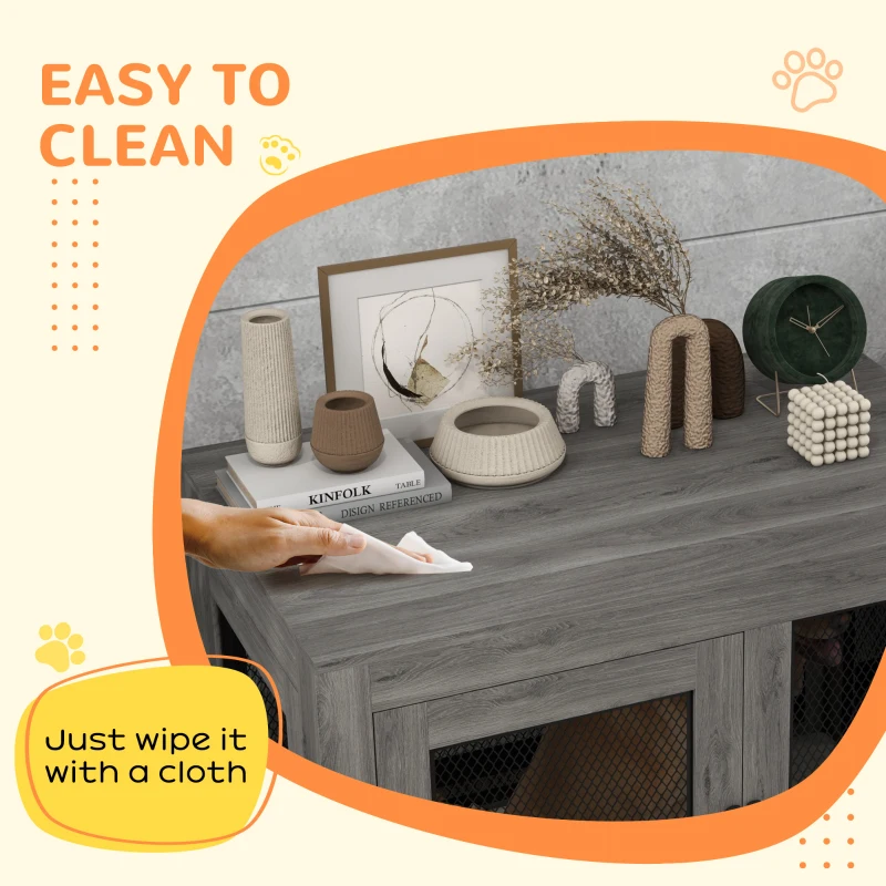 PawHut Pet Crate End Table with Water-resistant Cushion or Large Medium Dogs, Grey