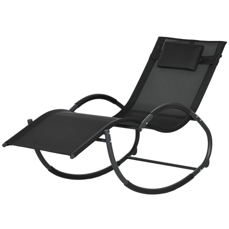 Outsunny Outdoor Rocking Chair, Patio Zero Gravity Rocker with Mesh Seat and Padded Pillow for Indoor, Garden, Black