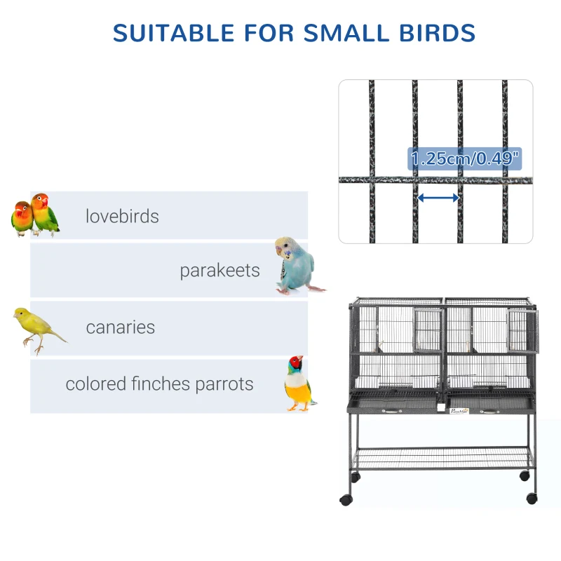 PawHut Large Double Rolling Metal Bird Cage Bird House w/ Removable Tray Storage Shelf