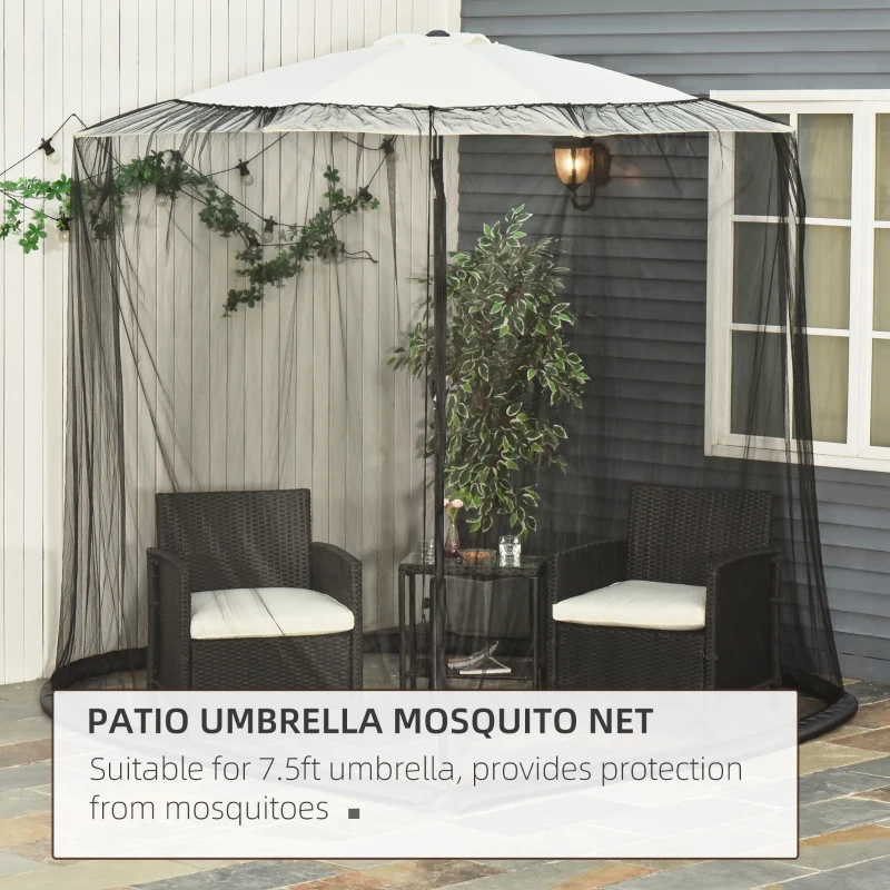 Outsunny 7.5FT Patio Umbrella Net, Universal Canopy Mesh Netting with Zipper Door, Weight & Draw String for Umbrella Table or Outdoor Seating, Black