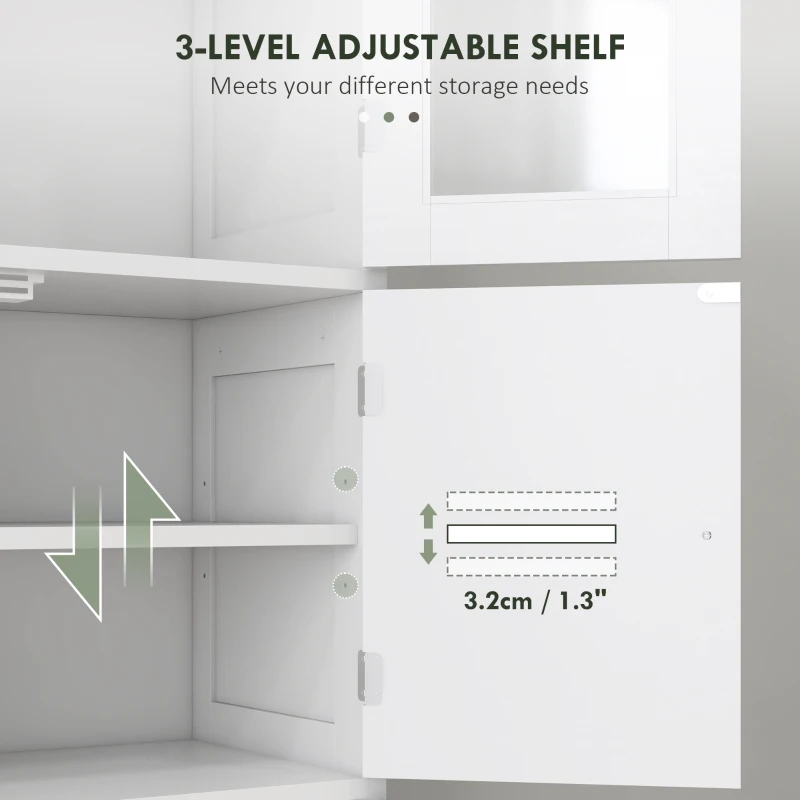 HOMCOM Freestanding Bathroom Cabinet with Glass/Louvred Doors, Tall Bathroom Storage Cabinet with Adjustable Shelf, White