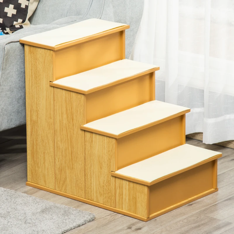 PawHut Dog Steps Pet Stairs for Bed Cat Ladder for Couch with Non-Slip Carpet, 15.7" x 23.2" x 21.3", Natural Wood