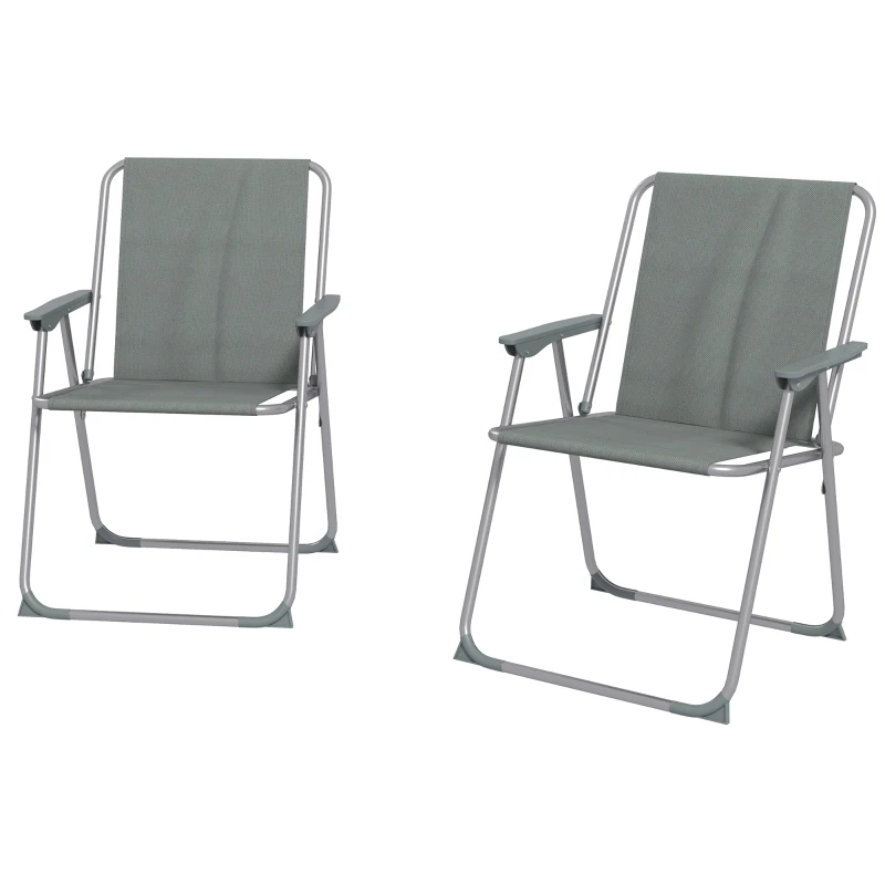 Outsunny 2 Pack Outdoor Folding Chair Set, Portable Camping Chairs with Armrest, Oxford Fabric Seat, Outdoor Chairs, Grey