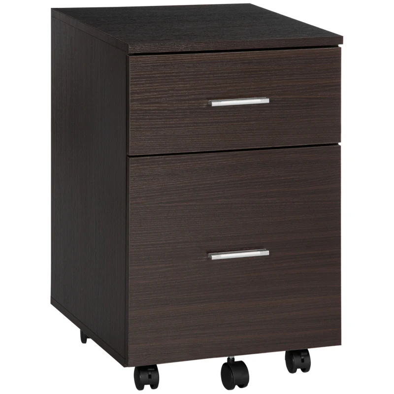 Vinsetto Mobile Filing Cabinet, Vertical File Cabinet with 2 Drawers, Wheels, for Letter or A4 File, Brown