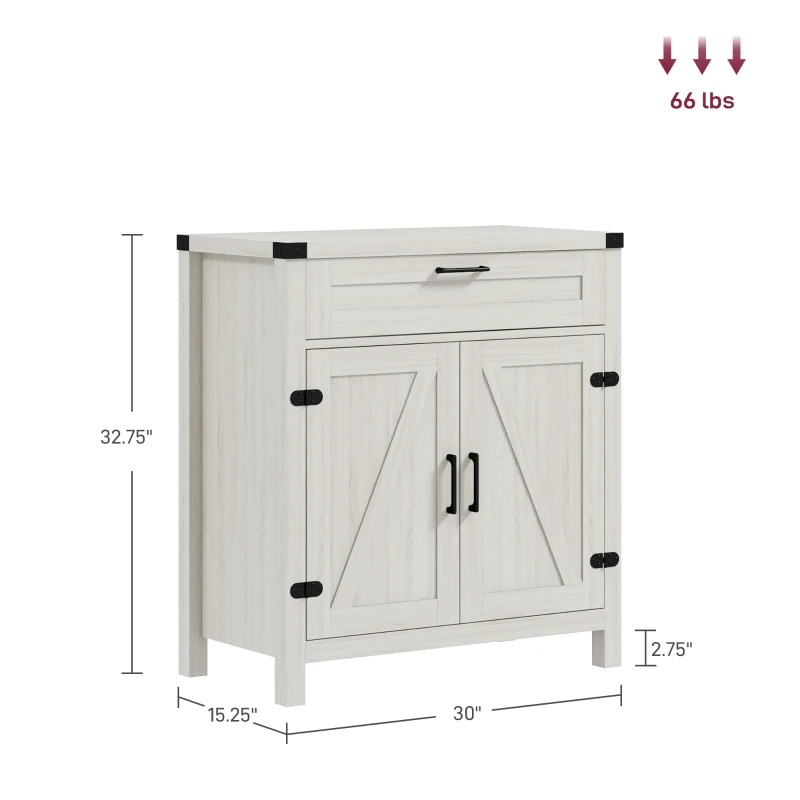 HOMCOM Modern Farmhouse Sideboard with Storage, Buffet Cabinet with 2 Barn Doors and Drawer for Dining Room, White Oak