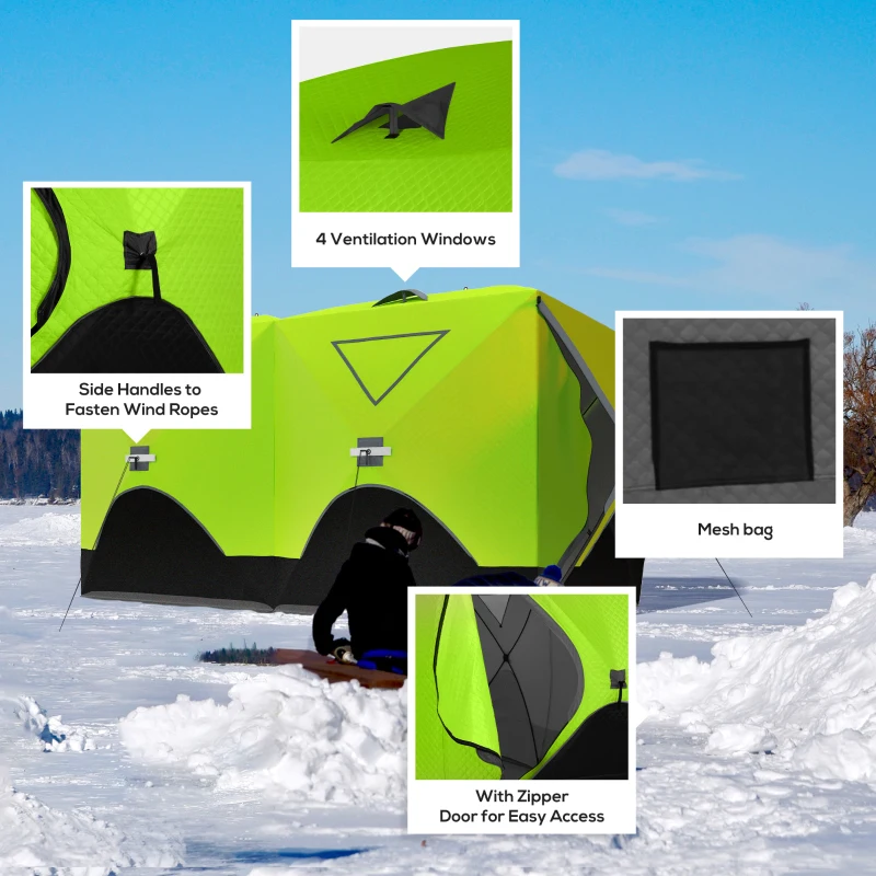 Outsunny 8-Person Insulated Ice Fishing Tent Shelter with Ventilation Windows and Carry Bag, for -22℉, Green