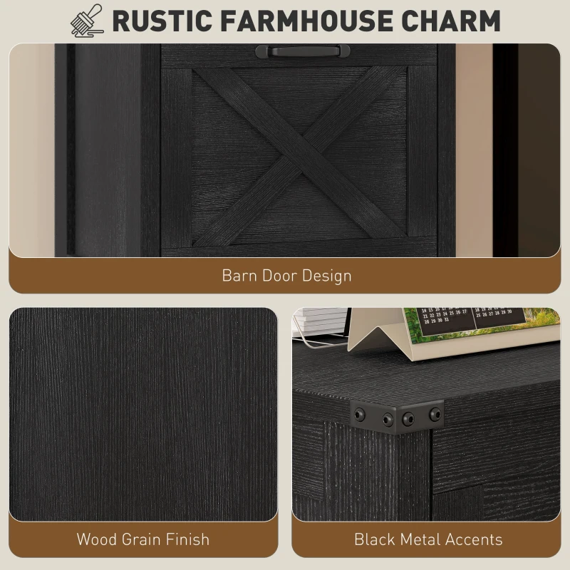 HOMCOM Vertical File Cabinet with 3 Drawers, Rustic Farmhouse Office Storage Cabinet for A4, Letter Size, Distressed Black