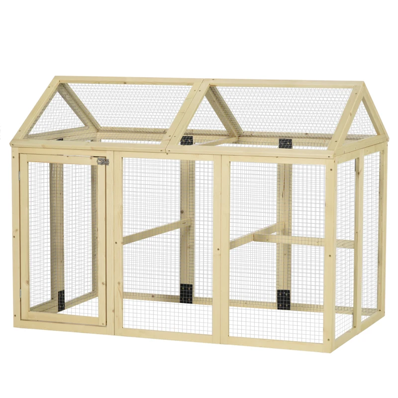 PawHut Wooden Chicken Run, Combinable Design with Perches, 4.6' x 2.8', Nature Wood
