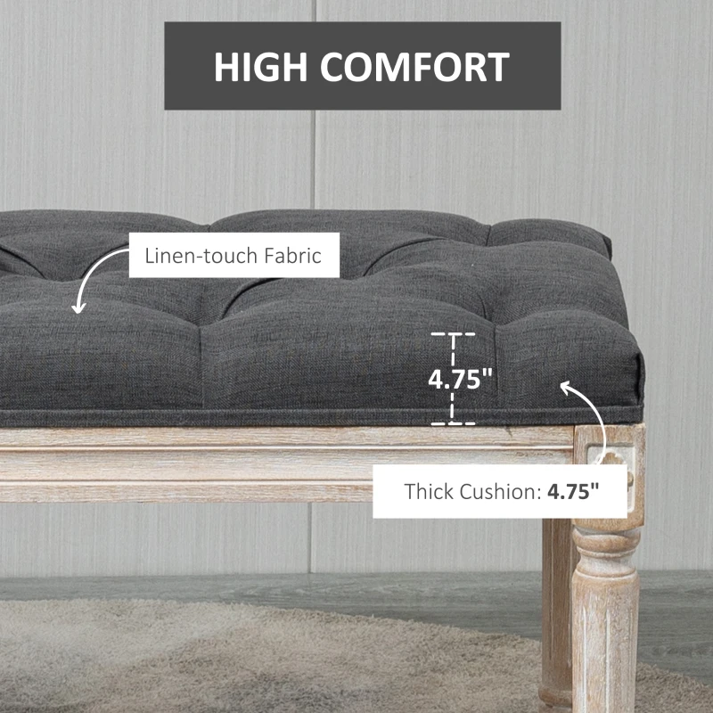 HOMCOM 32" Vintage Ottoman, Tufted Foot Stool with Upholstered Seat, Rustic Wood Legs for Bedroom, Living Room, Gray