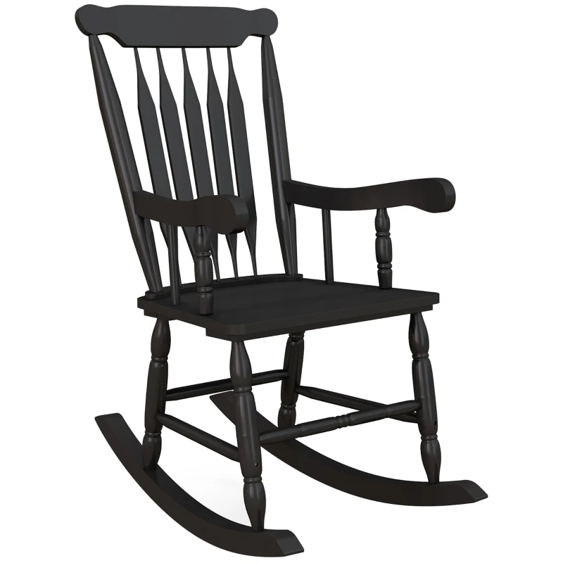 Outsunny Porch Rocker Chair, 350 lbs. Wooden Outdoor Rocking Chair with High Back for Garden, Patio, Balcony, Black