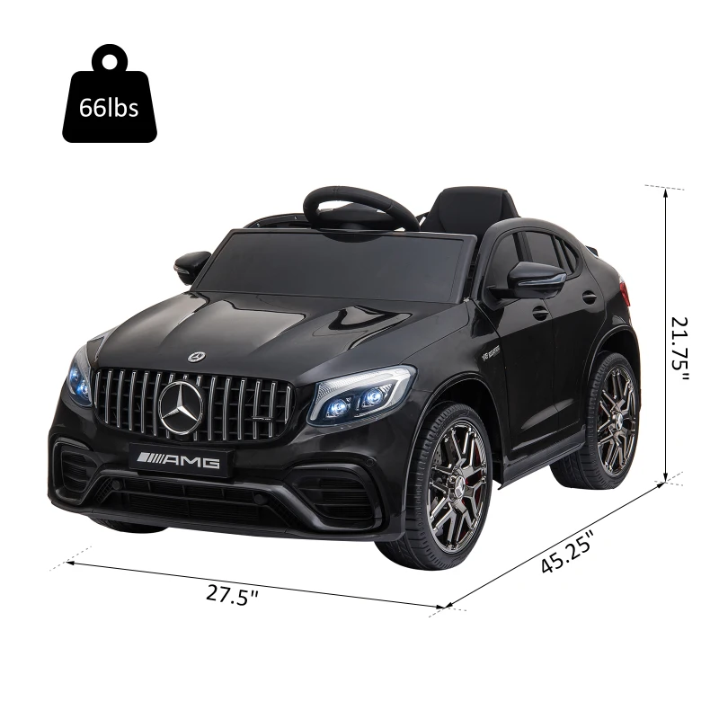 Aosom 12V Toddler Ride On Car with Remote Control, Mercedes Benz AMG GLC63S Coupe, Electric Car with 2 Speed, MP3 Player, Light, Horn, Songs, Suspension, Black(m-3)