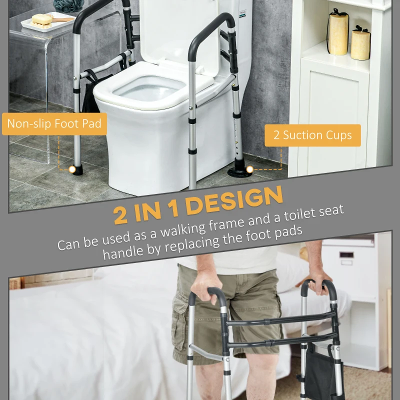 HOMCOM Toilet Safety Rails with Adjustable Height, Silver