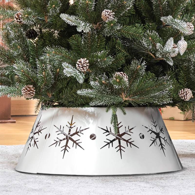 HOMCOM 26" Christmas Tree Base Cover, Christmas Tree Collar with Hollow Snowflake Patterns for Home Decoration, White