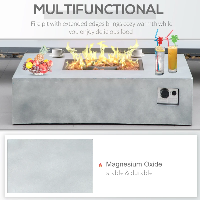 Outsunny Outdoor Propane Fire Pit Table Faux Grey Ledge Stone 42-inch Square Fire Table, 50,000BTU Auto Ignition Gas Firepits with Protective Cover, Lava Rocks, CSA Certification for Outdoor, Grey