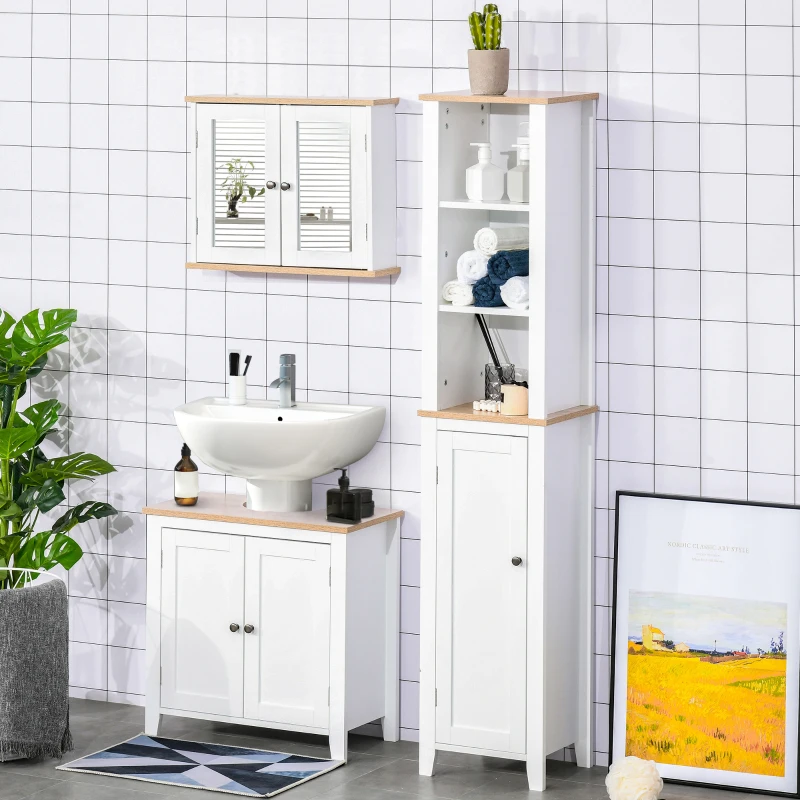 kleankin Medicine Cabinet for Bathroom with Mirror, Bathroom Wall Cabinet with Double Mirrored Doors and Adjustable Shelf, White