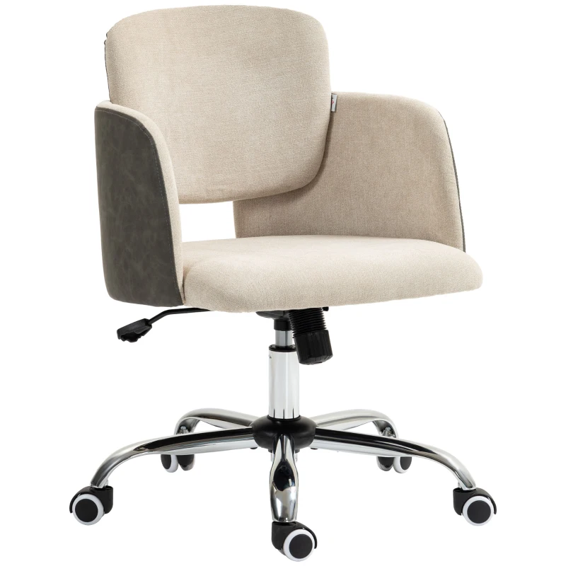 HOMCOM Small Desk Chair, Height Adjustable Fabric Office Chair with Swivel Wheels, Tilt Function, Computer Chair, Cream White