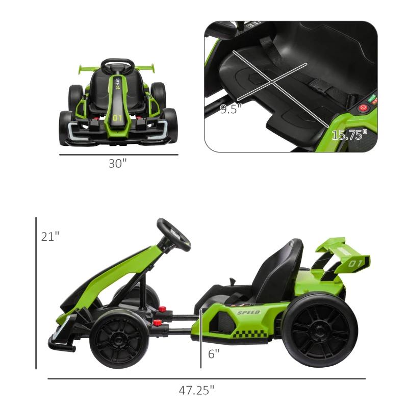 Aosom 24V 7.5 MPH Electric Go Kart with Adjustable Seat, Slow Start, Green