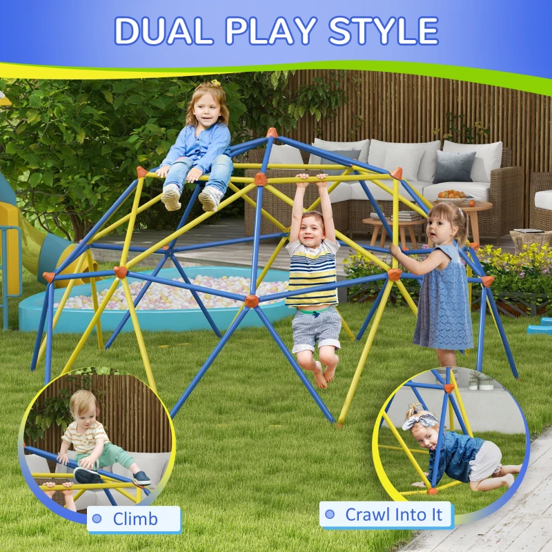 Outsunny Climbing Dome, 10' Jungle Gym Supports 594 lbs. for 1-6 Kids, Play Equipment for 3-8 Years Olds, Multi-Color