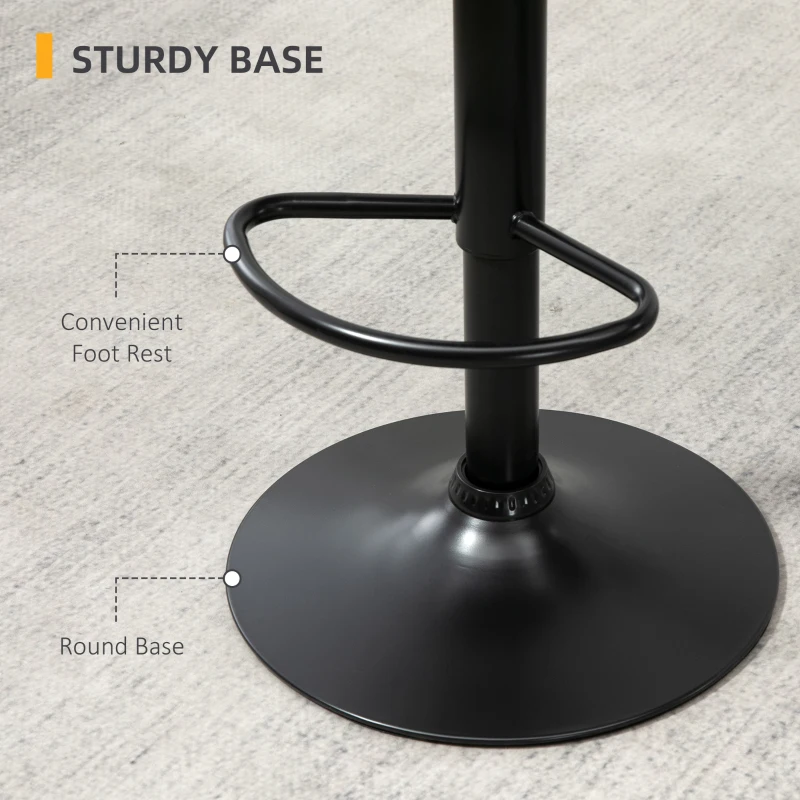 HOMCOM PU Leather Bar Stools Set of 2, Adjustable Height Swivel Bar Chairs with Footrest for Home Pub Area, Grey