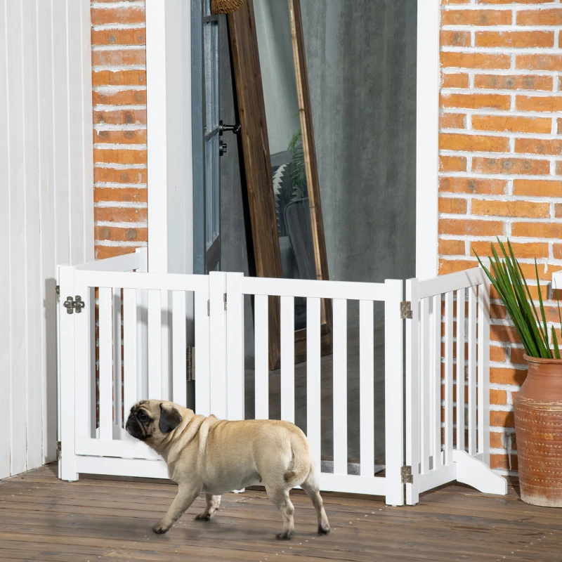 PawHut 23.5"H Foldable Dog Gate with Door, 4 Panels Freestanding Pet Gate Barriers Indoor with Support Feet, Puppy Fence for Small Dogs, White