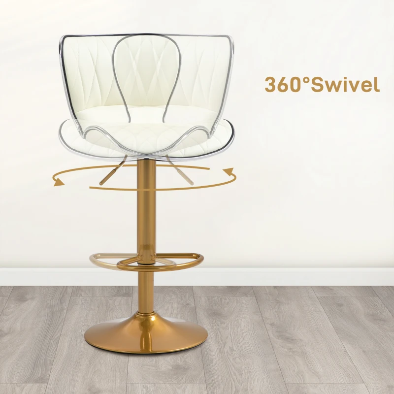 HOMCOM Counter Height Bar Stools Set of 2, Adjustable Height Bar Chairs with Swivel Seat, PU Leather Upholstery