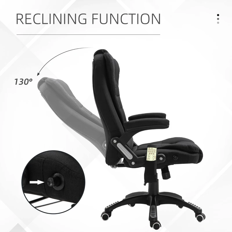 Vinsetto Reclining Massage Office Chair, Executive Office Chair with High Back, Swivel Wheels, Black