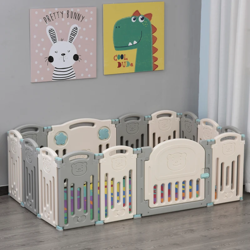 Qaba 14-Piece Indoor Safety Children Baby Playpen with Game Piece, Opening Gate & Flexible Design for Peace of Mind
