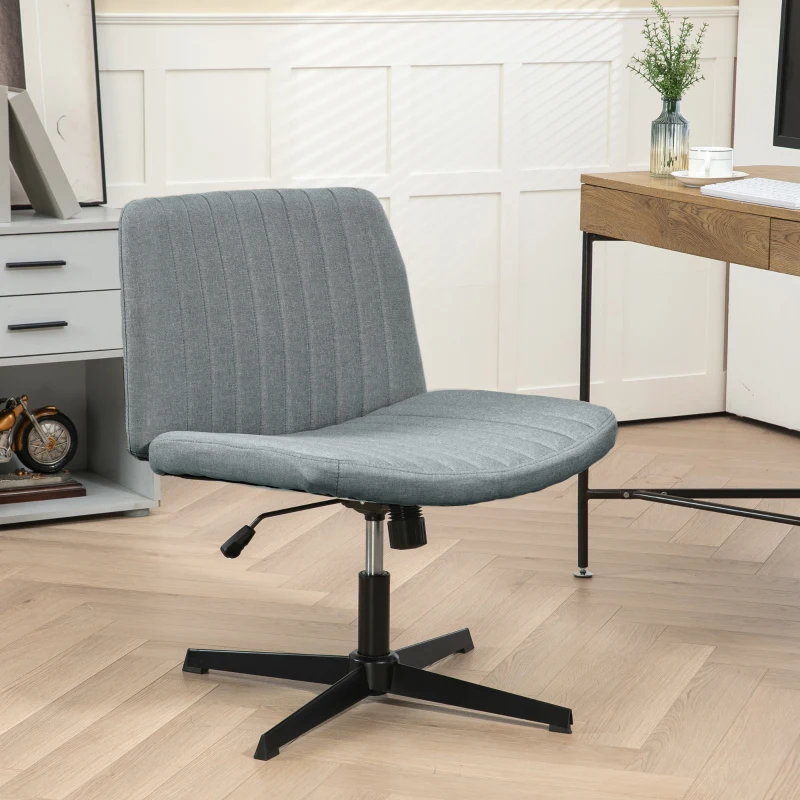 HOMCOM Criss Cross Chair, Wide Armless Office Chair, Fabric Computer Desk Chair with Adjustable Height, Gray