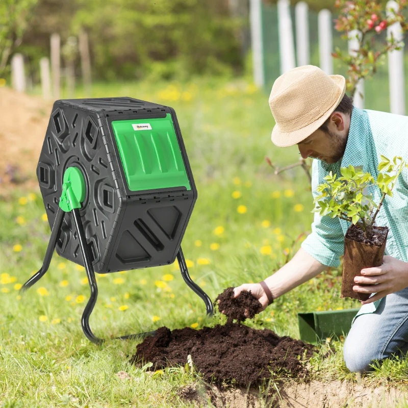 Outsunny Rotating Composter, Compost Bin with 24 Vents and Steel Legs, 17 Gallon